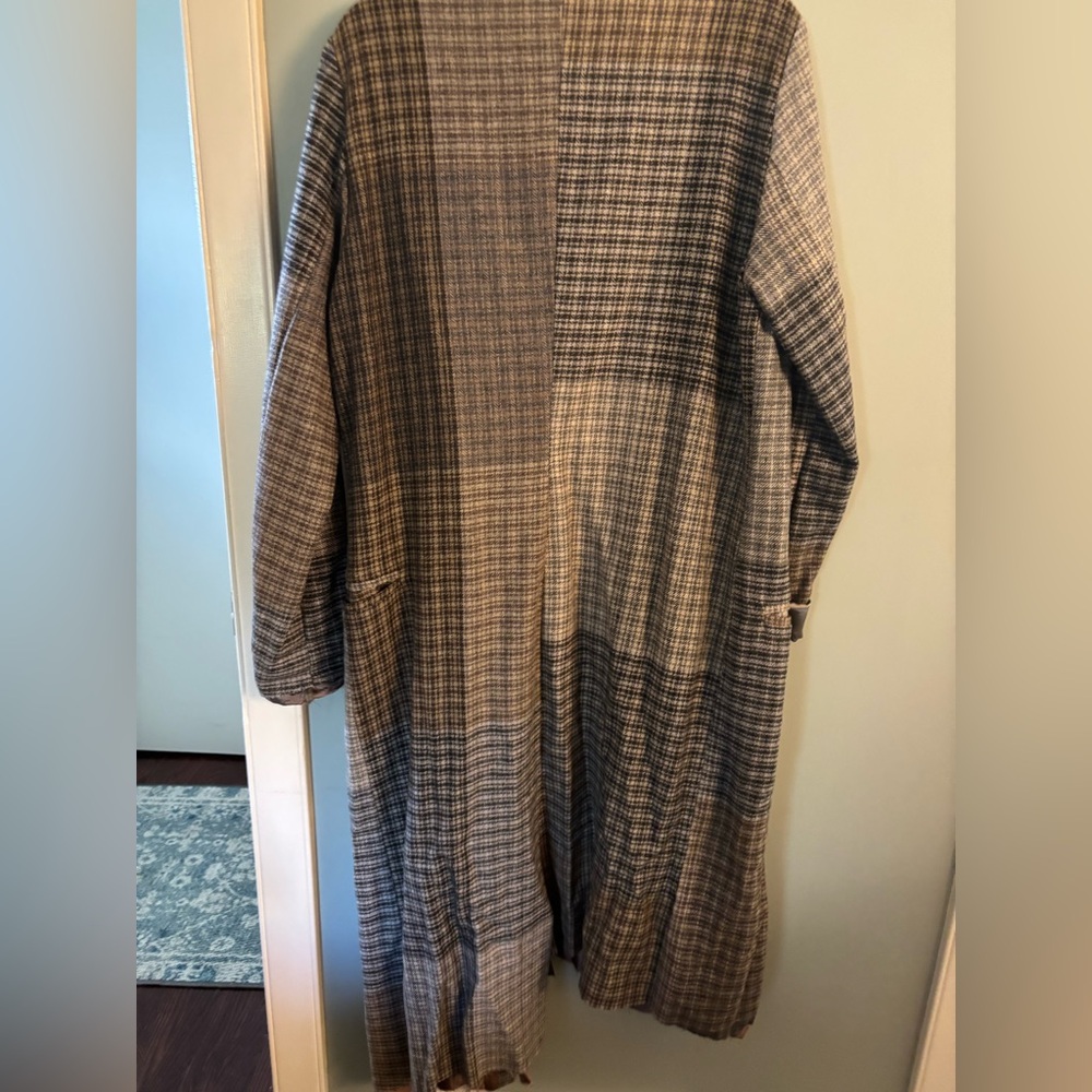 Grizas Plaid Long Coat in Brown and Gray - Picture 6 of 11